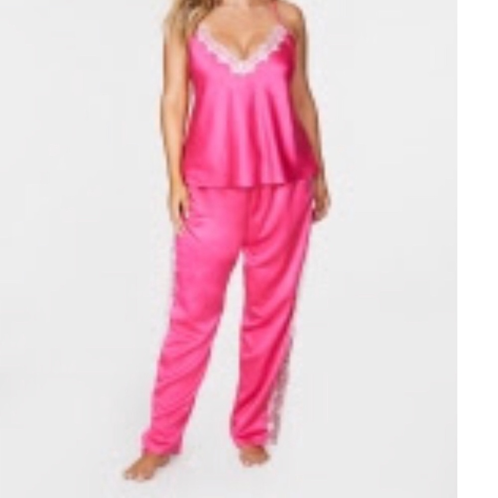 PINK SATIN FREDERICK'S OF HOLLYWOOD PJ SET 2XL NWT